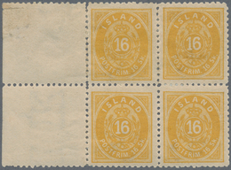 Island: 1873 16s. Yellow, Perf 12½, Left-hand Marginal Block Of Four, Mounted Mint With Several Smal - Autres & Non Classés