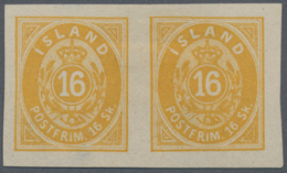 Island: 1873 16s. Yellow IMPERF PAIR, Unused Without Gum As Issued, Fresh And Very Fine. A SUPERB AN - Autres & Non Classés