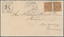 Island: 1897 16a. Brown Horizontal Pair Used On Registered Cover From Reykjavik To Ærøeskjøping, DEN - Autres & Non Classés