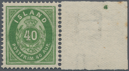 Island: 1876 40a. Green With 23 Mm Sheet Margin (showing Centering Point) At Right, Stamp MINT NEVER - Andere & Zonder Classificatie