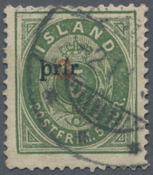 Island: 1897 Provisional 3 On 5a. Green, PERF 14x13½, Overprinted "3" In Red And Small "prir" In Bla - Other & Unclassified