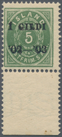 Island: 1902-03 5a. Green With Bottom Sheet Margin, Perf 12¾, With BLACK OVERPRINT "Í GILDI/'02-'03" - Sonstige & Ohne Zuordnung