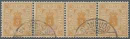 Island - Dienstmarken: 1882 3a. Ochre Horizontal Strip Of Four From 3rd Printing (1896), Perf 12¾, U - Service