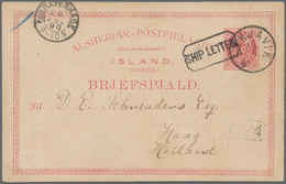 Island - Ganzsachen: 1890 Boxed Ship Landing Handstamp "SHIP LETTER" In Black On Postal Stationery C - Ganzsachen