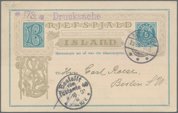 Island - Ganzsachen: 1901, 5 Aur Blue Postal Stationery Postcard To Berlin With Additional Print On - Postwaardestukken