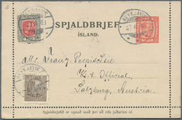 Island - Ganzsachen: 1908, 10 Aur Card Letter With Margins Sent Uprated From REYKJAVIK To Salzburg. - Interi Postali