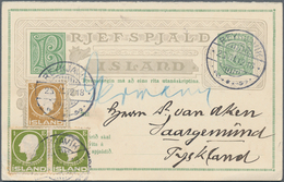 Island - Ganzsachen: 1907 Sender Part Of Postal Stationery Double Card 5+5a. Green Used From Reykjav - Entiers Postaux