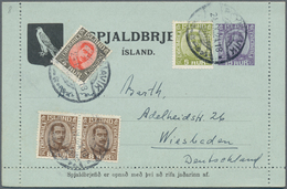Island - Ganzsachen: 1924, 15 Aur Card Letter Uprated With 4, 5 And Pair Of 8 Aur Christian X Sent F - Entiers Postaux