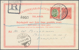 Island - Ganzsachen: 1924, 25 Aur Double Card Uprated With 30 Aur Christian X. Sent Registered Witho - Postal Stationery