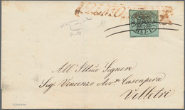 Italien - Altitalienische Staaten: Kirchenstaat: 1852. 1 Baj. Black On Light Green, Tied By Two Manu - Kirchenstaaten