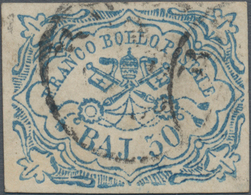 Italien - Altitalienische Staaten: Kirchenstaat: 1852, 50 Baj. Blue Cancelled With Circle Postmark, - Kerkelijke Staten