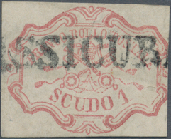 Italien - Altitalienische Staaten: Kirchenstaat: 1852, 1 Sc Rose-carmine Cancelled With One-liner "A - Kirchenstaaten