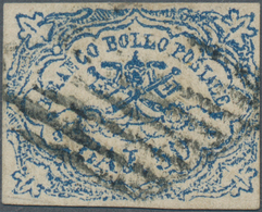 Italien - Altitalienische Staaten: Kirchenstaat: 1852, 50 Baj. Blue Cancelled With Grid Postmark, Th - Etats Pontificaux