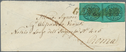 Italien - Altitalienische Staaten: Kirchenstaat: 1867, 5 C Black On Bluish Green, Horizontal Pair, T - Kirchenstaaten