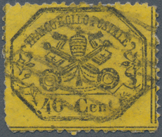 Italien - Altitalienische Staaten: Kirchenstaat: 1868, 40 Cent. Black On Orange Yellow, (Scott 24b), - Kerkelijke Staten