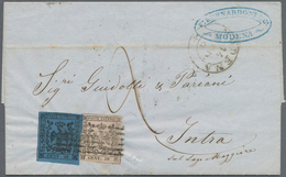 Italien - Altitalienische Staaten: Modena: 1852, 10 C Black On Rose And 40 C Black On Blue Cancelled - Modène