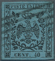 Italien - Altitalienische Staaten: Modena: 1852. 40 C. Black On Sky Blue ("celeste") Paper, Wide Mar - Modène