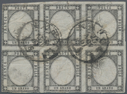 Italien - Altitalienische Staaten: Neapel: 1861. 1 Gr. Blackish Grey, Horizontal Block Of Six, Cance - Napoli