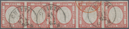 Italien - Altitalienische Staaten: Neapel: 1861, 5 Grana Red-carmine In Horizontal Stripe Of Four Ca - Naples