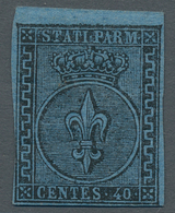 Italien - Altitalienische Staaten: Parma: 1852, 40 Centesimi Azzurro, 40c. Blue With Good To Large M - Parme