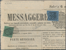 Italien - Altitalienische Staaten: Parma - Zeitungsstempelmarken: 1852/1853: Modena 5 Cent. Green, W - Parme