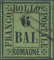 Italien - Altitalienische Staaten: Romagna: 1859, 6 Baj. Black On Yellowish Green, Cancelled By Papa - Romagne