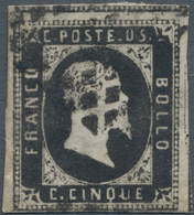 Italien - Altitalienische Staaten: Sardinien: 1851. 5 Cent. Black, Two Wide Margins, Parts Of The Ne - Sardinien