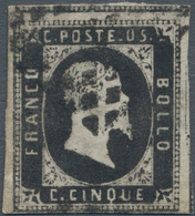 Italien - Altitalienische Staaten: Sardinien: 1851. 5 Cent. Black, Two Wide Margins, Parts Of The Ne - Sardinia