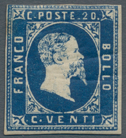 Italien - Altitalienische Staaten: Sardinien: 1851, 20 C Blue, Touched At The Top, Full Margins At T - Sardegna