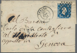 Italien - Altitalienische Staaten: Sardinien: 851, 20 C Blue Each Single Franking On Five Folded Let - Sardegna