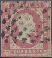 Italien - Altitalienische Staaten: Sardinien: 1851. 40 Cent Rose, Cancelled By Mute Sardinian Rhomes - Sardinië