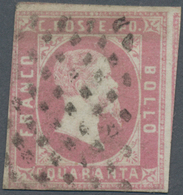 Italien - Altitalienische Staaten: Sardinien: 1851, 40 C. Rose, Cancelled By Mute Sardinian Rhombes, - Sardegna