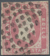 Italien - Altitalienische Staaten: Sardinien: 1851, 40 Cent Rose, Touched At The Top, Cut In At The - Sardinië
