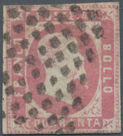 Italien - Altitalienische Staaten: Sardinien: 1851, 40 Cent Rose, Touched At The Top, Cut In At The - Sardaigne