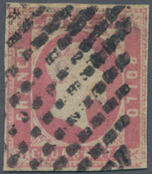 Italien - Altitalienische Staaten: Sardinien: 1851. 40 Cent Carmine Rose, Cancelled By Mute Sardinia - Sardinia