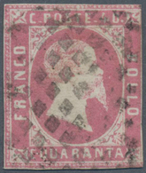 Italien - Altitalienische Staaten: Sardinien: 1851, 40 C Lilac-rose Cancelled With Dot Cancel, Three - Sardaigne