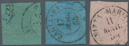 Italien - Altitalienische Staaten: Sardinien: 1853, 5 C Blue-green, 20 C Blue And 40 C Rose With Cle - Sardinien