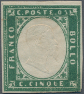 Italien - Altitalienische Staaten: Sardinien: 1857, 5 C Myrtle Green Unused Without Gum, All Sides F - Sardinië