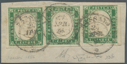 Italien - Altitalienische Staaten: Sardinien: 1859, 5 Cent. Bright Yellow Green Horizontal Stripe Of - Sardinië