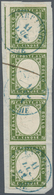 Italien - Altitalienische Staaten: Sardinien: 1855/1863, 5 C Bronze-green In Stripe Of 4 On Piece Ca - Sardinien