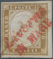 Italien - Altitalienische Staaten: Sardinien: 1862 (ca): Sardinian IV Emission 10 C Ocre, Cancelled - Sardinië