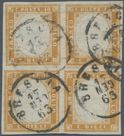 Italien - Altitalienische Staaten: Sardinien: 1862, 10 C Bistre Orange, Block Of 4, Full Margins All - Sardinia