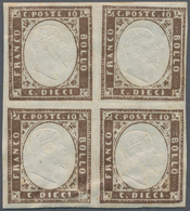 Italien - Altitalienische Staaten: Sardinien: 1858, 10 C Brown (terra D' Ombra Giallognolo, Sassone - Sardinia