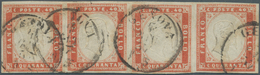 Italien - Altitalienische Staaten: Sardinien: 1855, 40 C Vermilion, Horizontal Strip Of 4, Full Marg - Sardinië