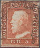 Italien - Altitalienische Staaten: Sizilien: 1859. 5 Gr. Rose Vermillion, 1st Plate, Cancelled By Si - Sizilien