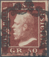 Italien - Altitalienische Staaten: Sizilien: 1859, 50 Gr Lilac-brown Cancelled With Sicilian Horsesh - Sicily