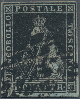 Italien - Altitalienische Staaten: Toscana: 1851. 1 Quattrino Black On Bluish-grey Paper, Cancelled - Toscana