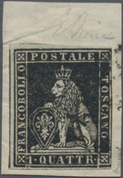 Italien - Altitalienische Staaten: Toscana: 1851. 1 Q Black On Greyish Paper, Tied By Faint Circular - Toscane