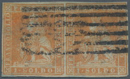 Italien - Altitalienische Staaten: Toscana: 1851, 1 So Golden Yellow Horizontal Pair Cancelled With - Tuscany