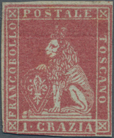 Italien - Altitalienische Staaten: Toscana: 1851, 1 Cr Carmine Red Unused With A Rest Of Hinge, Full - Toscana